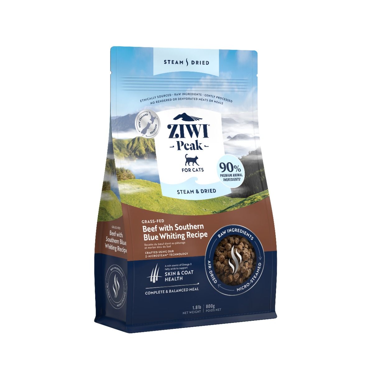 ZIWI Peak - Steam & Dried Grass-Fed Beef with Southern Blue Whiting Recipe - Dry Cat Food